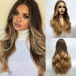 JONRENAU 24 Inches  Long Synthetic Natural Wave Brown Ombre Hair Wigs Heat Resistant Hair Wigs for Black Women