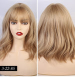 JONRENAU High Quality Short Natural Wave Hair Synthetic Wigs with Neat Bangs for Women Pink Beige Brown 3 Colors for Choose