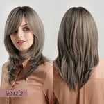 JONRENAU 16 Inches Synthetic Platinum Blonde Hair Long Natural Wave Ombre Brown Mixed Color Party Wigs for White/Black Women