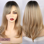 JONRENAU 16 Inches Synthetic Platinum Blonde Hair Long Natural Wave Ombre Brown Mixed Color Party Wigs for White/Black Women