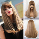 Element 18" Long Synthetic Wig with Bangs Dark Root Ombre Color Natural Headline Heat Resistant Hair Wigs for Women