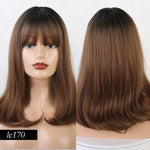 Element 18" Long Synthetic Wig with Bangs Dark Root Ombre Color Natural Headline Heat Resistant Hair Wigs for Women