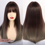 Element 18" Long Synthetic Wig with Bangs Dark Root Ombre Color Natural Headline Heat Resistant Hair Wigs for Women