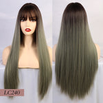 Element 18" Long Synthetic Wig with Bangs Dark Root Ombre Color Natural Headline Heat Resistant Hair Wigs for Women