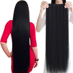 WTB 100cm 5 Clip In Hair Extension Heat Resistant Long Straight Black Fake Hairpiece for Women Natural Synthetic Hair 4 Sizes